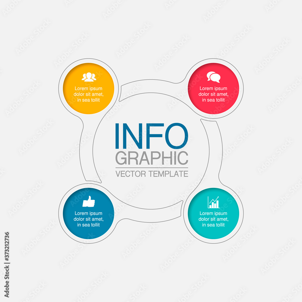 Fototapeta premium Vector infographic template, circle with 4 steps or options. Data presentation, business concept design for web, brochure, diagram.
