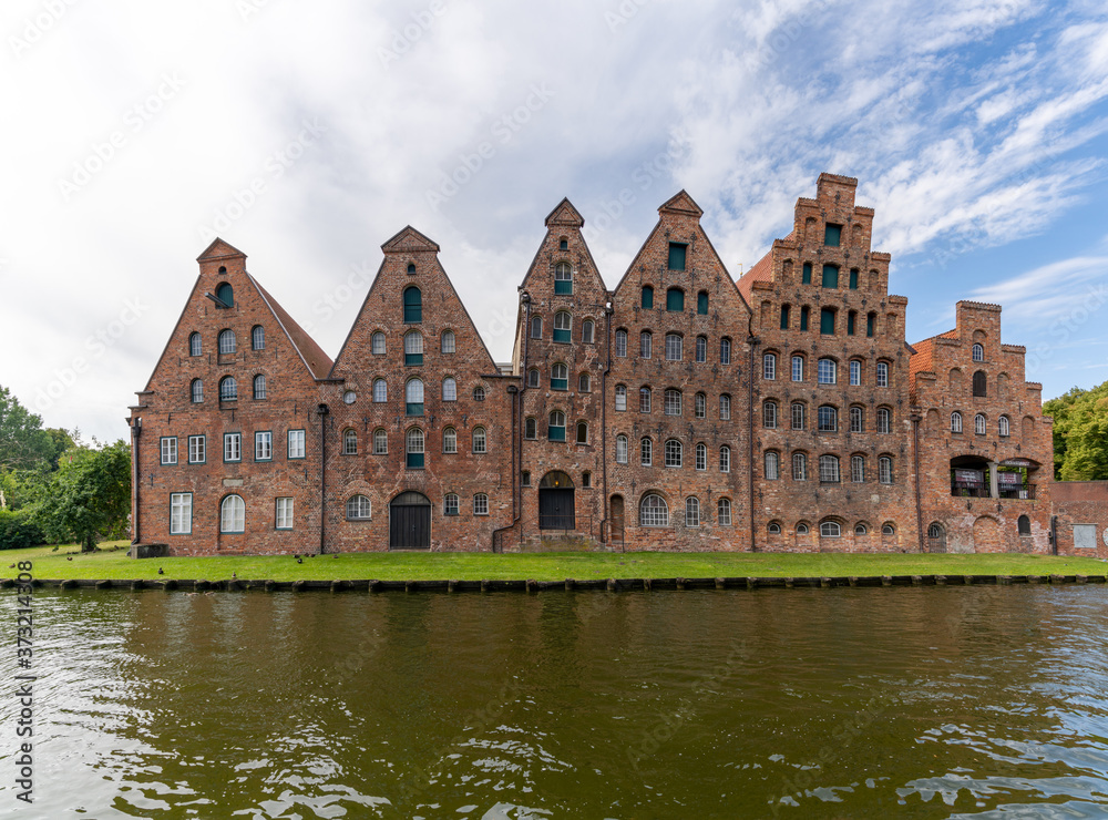historic old buildings in the city center of Lubeck