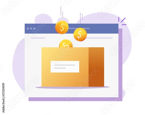 Coin bank money box vector as online internet charity donation or savings, electronic cash income help or web financial volunteer website page flat cartoon illustration isolated
