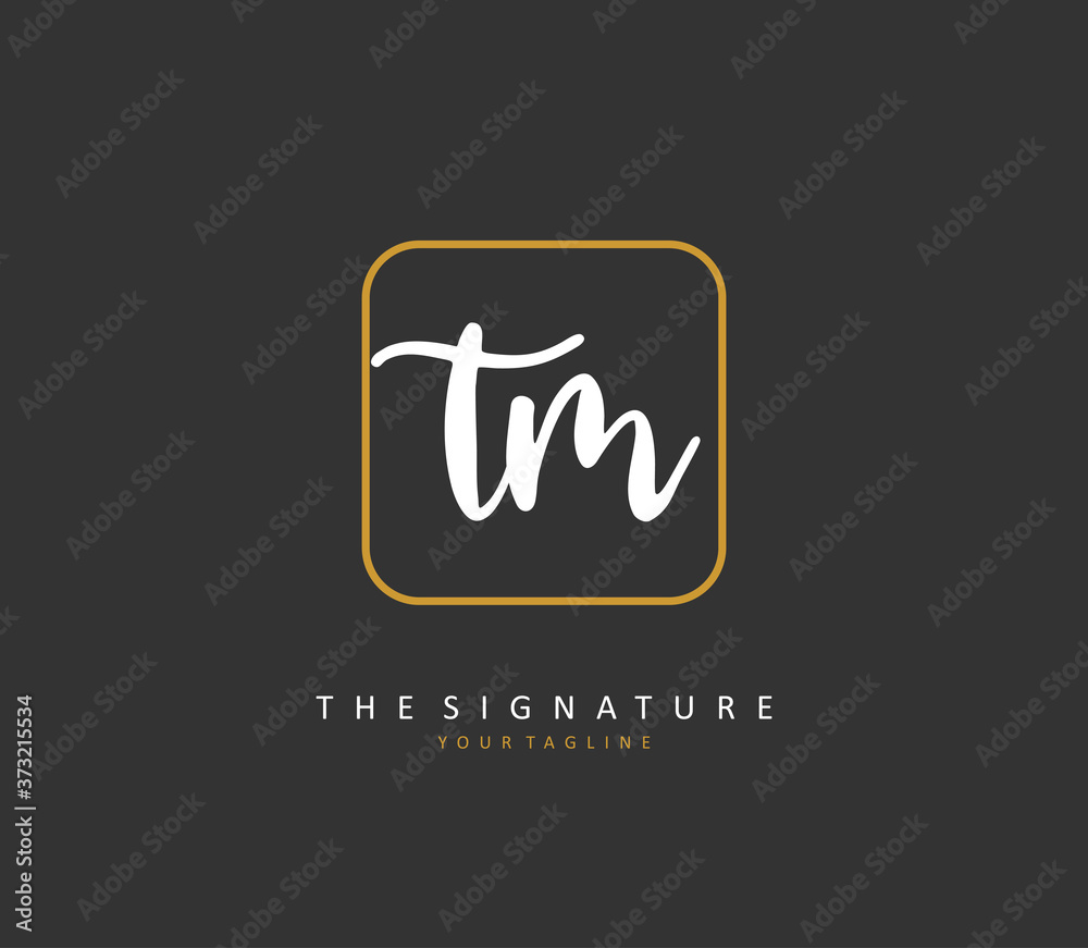 T M TM Initial letter handwriting and signature logo. A concept handwriting initial logo with template element.