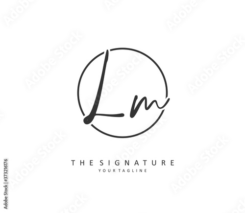 L M LM Initial letter handwriting and signature logo. A concept handwriting initial logo with template element.