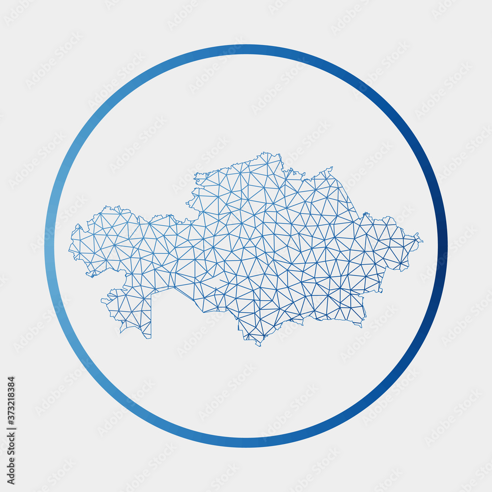 Kazakhstan icon. Network map of the country. Round Kazakhstan sign with gradient ring. Technology, internet, network, telecommunication concept. Vector illustration.