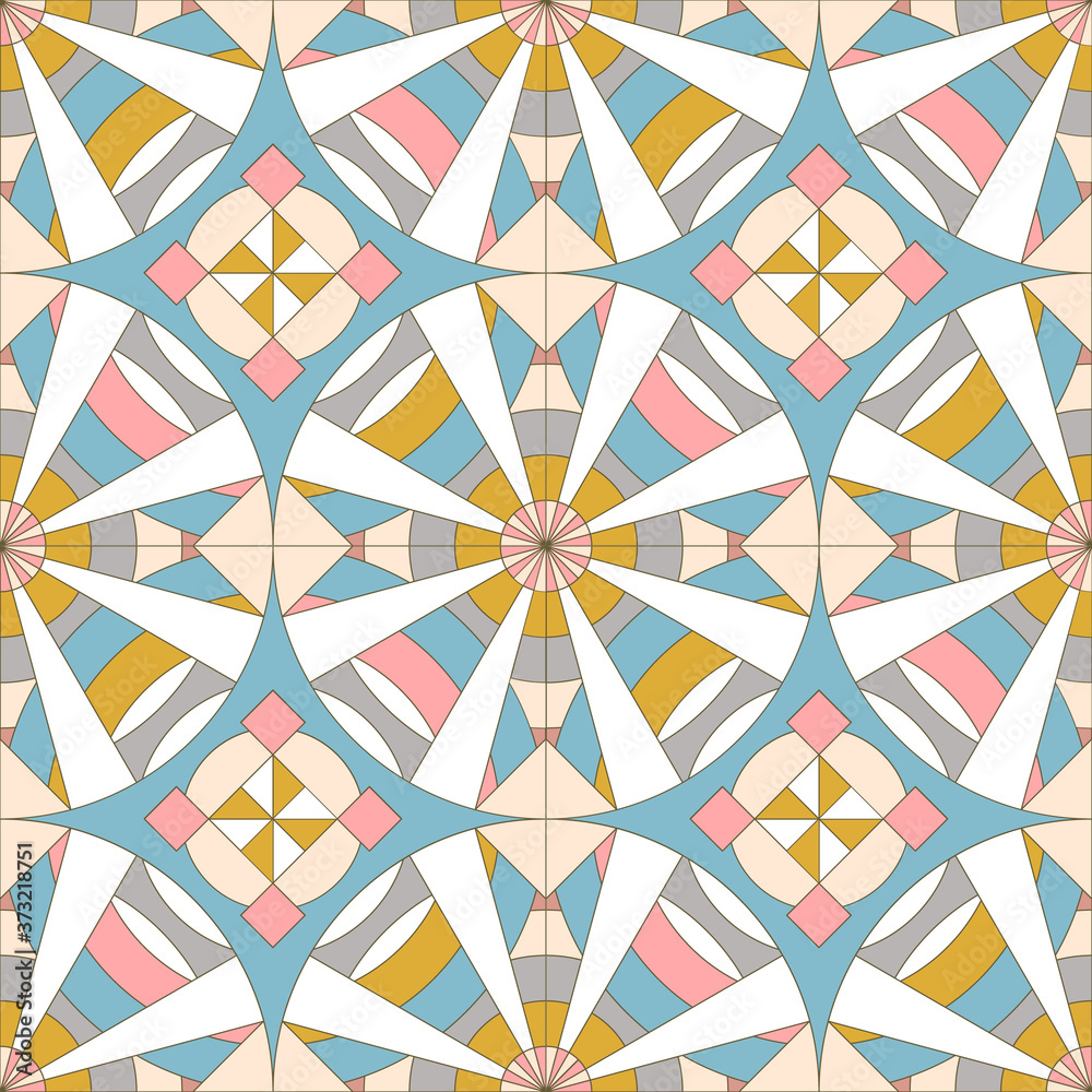 geometric radial grid-based seamless pattern, mosque tile, swatch, circular kaleidoscope, rotation symmetry. fabric, textile, surface, branding identity, backdrop, marketing background material.