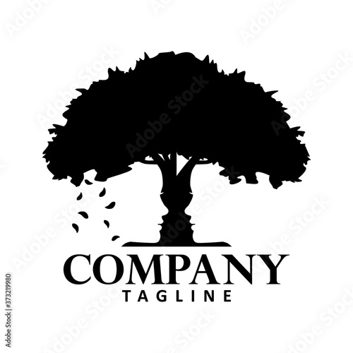 Tree with face silhouette creative logo concept