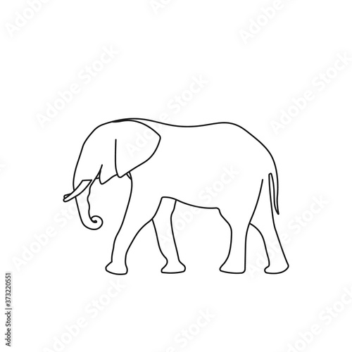 Big elephant walking line art. Side view. Wildlife animal. Africa and Asia. Huge creature. Safari icon sign or symbol. Circus attraction. Fauna element. Coloring book - Vector illustration.