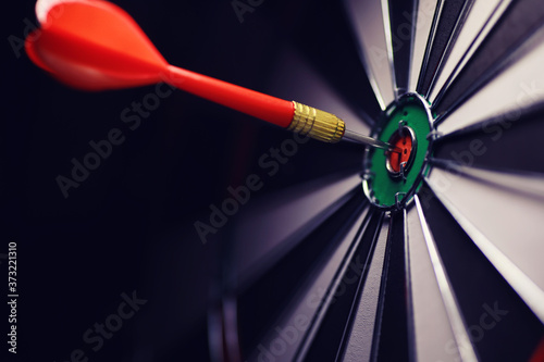 Darts. The dart for playing in the game board is stuck. Hit sector in darts. The concept of a successful strategy.