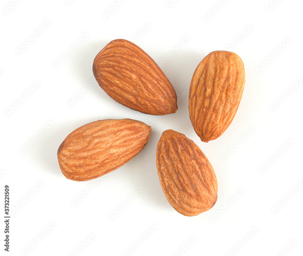 Almonds isolated on white background,Top view. Almonds isolated on white background,Top view.