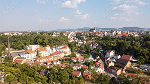 Panorama of Bautzen town in Saxony, Germany aerial