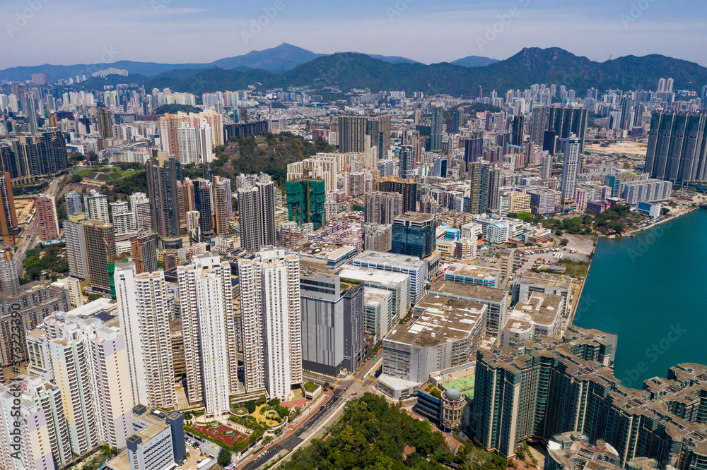 Fototapeta premium Drone fly over Hong Kong city