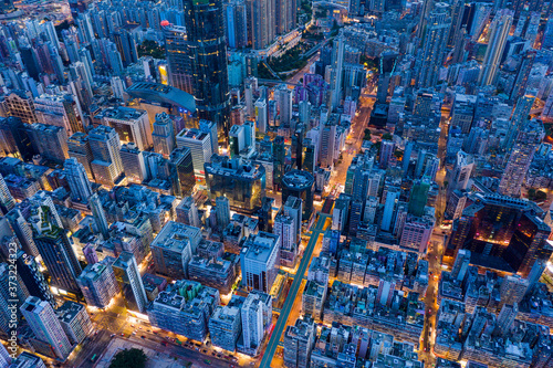 Top view of Hong Kong city at evening © leungchopan