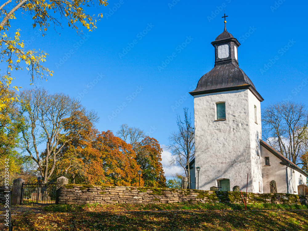Swedish church in the countryside in the autumn
