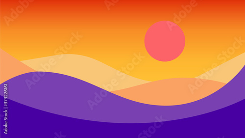 Simplicity desert sand dune landscape when sunset modern style wallpaper background. Vector illustration.