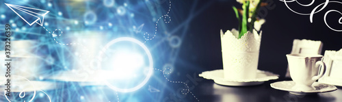 Wallpaper Mural French breakfast on the table. Coffee croissant with chocolate and a decanter with cream. Fresh pastries and decaffeinated coffee. Torontodigital.ca