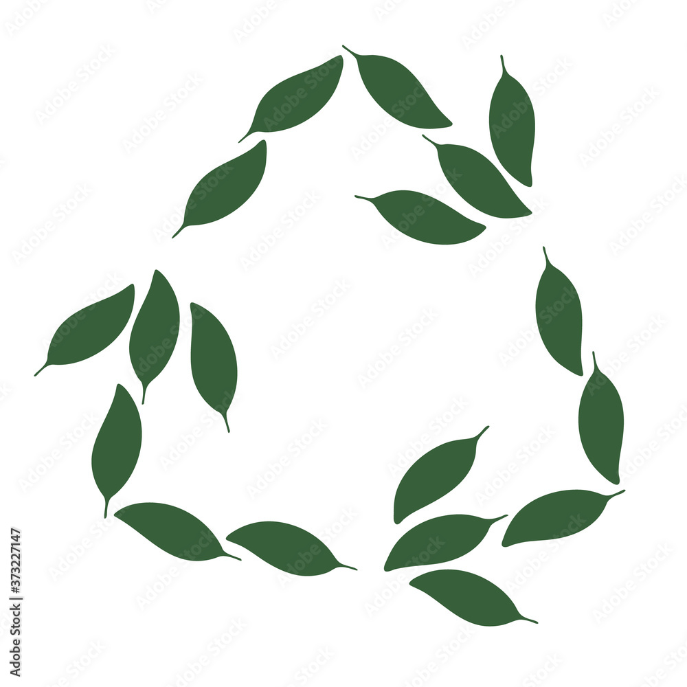 Isolated hand draw eco icon color green leaves recycle sign.