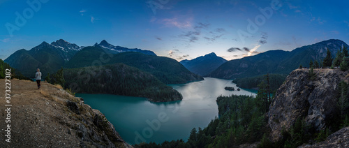 beautiful panorama with mountain and lake