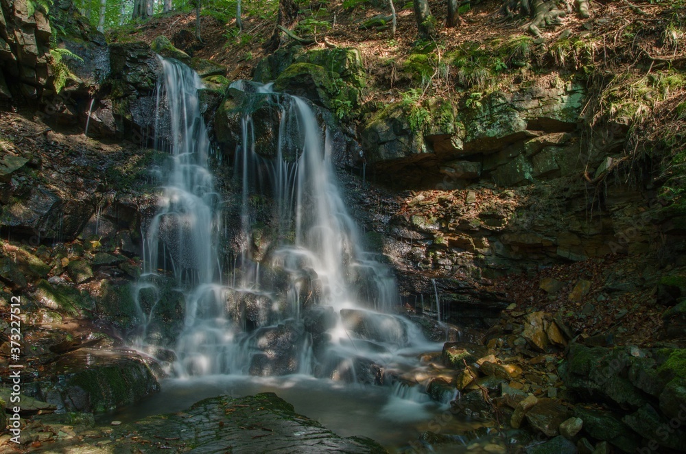 Waterfall in Tosanovsky stream, Beskydy mountains, Czech Republic