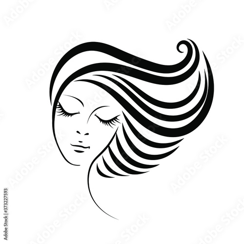 Woman with elegant hairstyle and makeup.Hair salon and beauty studio illustration.Cosmetics and spa logo.Young lady face.Front view.