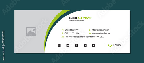 Modern corporate email signature template with an author photo place