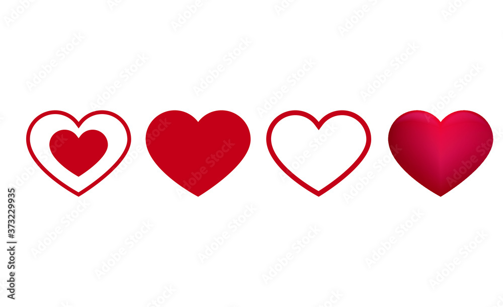 set of simple icons. red heart 
isolated on white