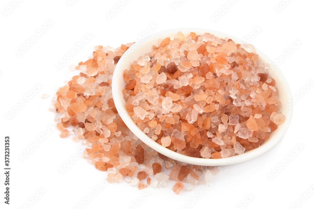 Himalayan pink rock salt isolated on white background Himalayan pink rock salt isolated on white background