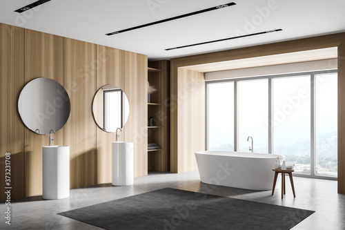 Slika na platnu White and wooden bathroom corner