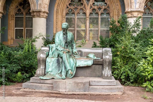 Budapest, Hungary: Statue of Grof Karolyi Sandor at Vajdahunyad Castle located in Budapest City Park, aka Varosliget. Statue is from Alajos Strobl (1856-1926). photo