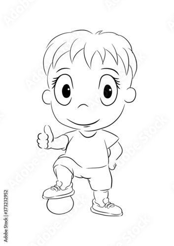 Hand-drawn silhouette of a boy who strengthens his body by playing with a ball to be strong and healthy hand drawn vector illustration suitable for the promotion of children's sports