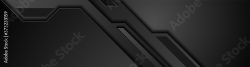 Black technology concept abstract corporate banner design. Vector futuristic background