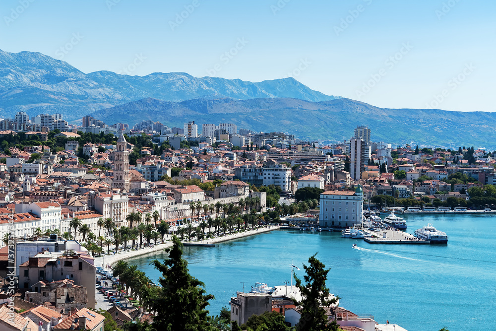 Seafront view on Split city - Dalmatia, Croatia. In 1979, the historic center of Split was included into the UNESCO list of World Heritage Sites