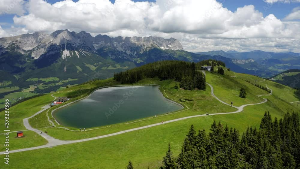 Mountain lake near Ellmau, Wilderkaiser mountains in background, Austria