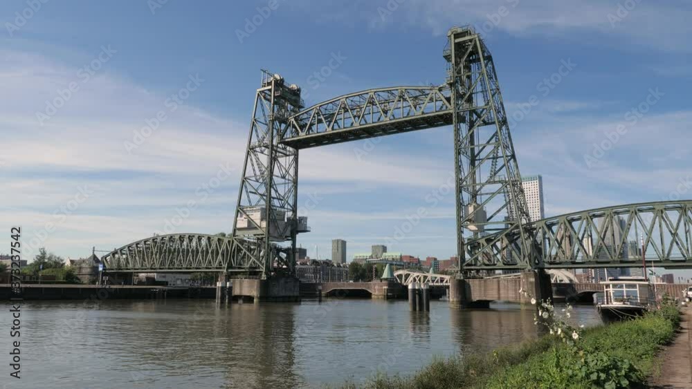 Old historic train bridge with lifting system in Rotterdam, the Netherlands Old historic train bridge with lifting system in Rotterdam, the Netherlands