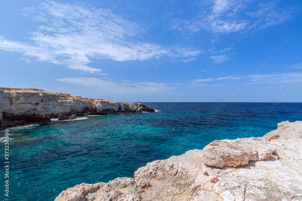 View of the bay Cala Portinatx. Ibiza. Balearic Islands, Spain