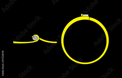 Single Solitaire 1 Prong Diamond Ring with One Shank Around the Diamond Yellow Gold Band with Side View
