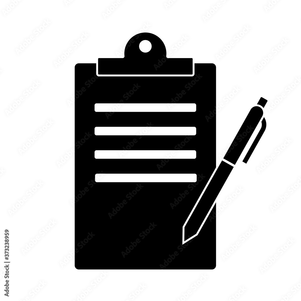 Black clipboard with pen, vector illustration. Cartoon, document. Black clipboard with pen, vector illustration. Cartoon, document.