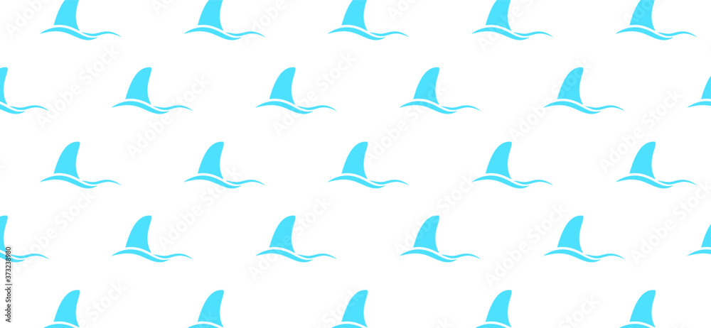 Dolphin or dolfin seamless pattern background. Shark fin sign. Vector dolphins tail on water. Animal icons. Cartoon fish swimming in the sea or ocean wave.