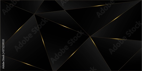 Black Luxury Gold Background. 3D Abstract Polygonal Shiny Cover. New 