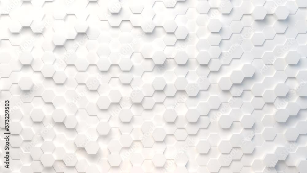 Abstract Honeycomb Background Loop wide angle. Light, minimal, clean, moving hexagonal grid wall with shadows. Loopable