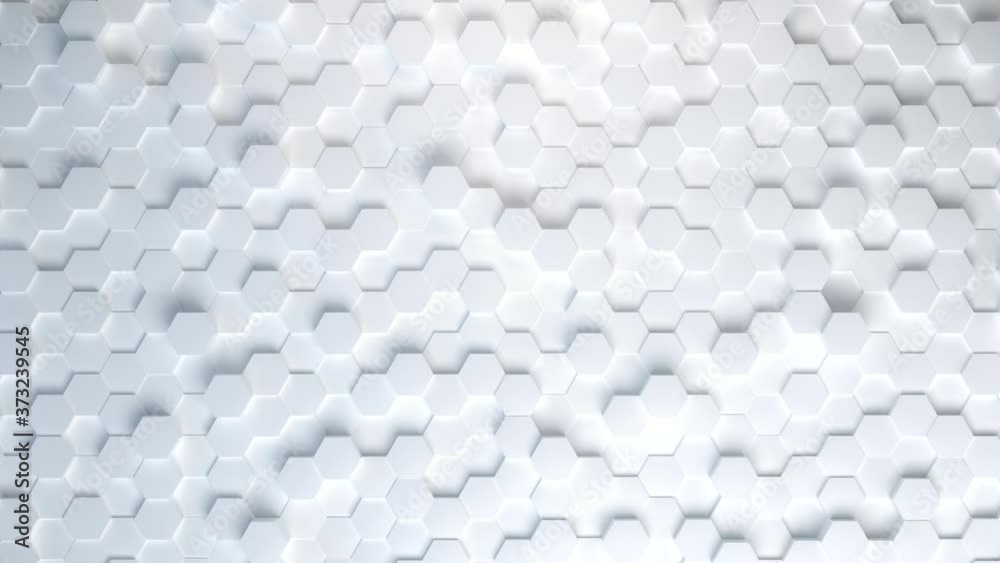 Abstract Honeycomb Background Loop wide angle. Light, minimal, clean, moving hexagonal grid wall with shadows. Loopable