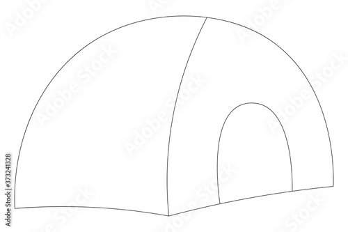 Tent. Sketch. A house made of tarpaulin. Vector illustration. Outline on an isolated white background. Camping in the woods. Coloring book for children. Tourist conditions. Idea for web design.