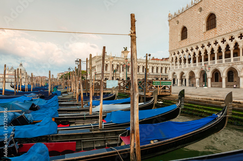 Venezia. Gondole all'ormeggio nel bacino di san Marco