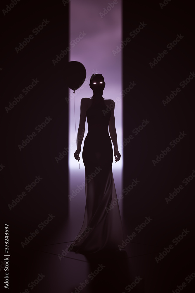 Woman In a Transparent Futuristic Dress with Glowing Eyes 3d illustration 3d render  
