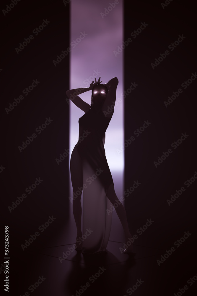 Woman In a Transparent Futuristic Dress with Glowing Eyes 3d illustration 3d render  