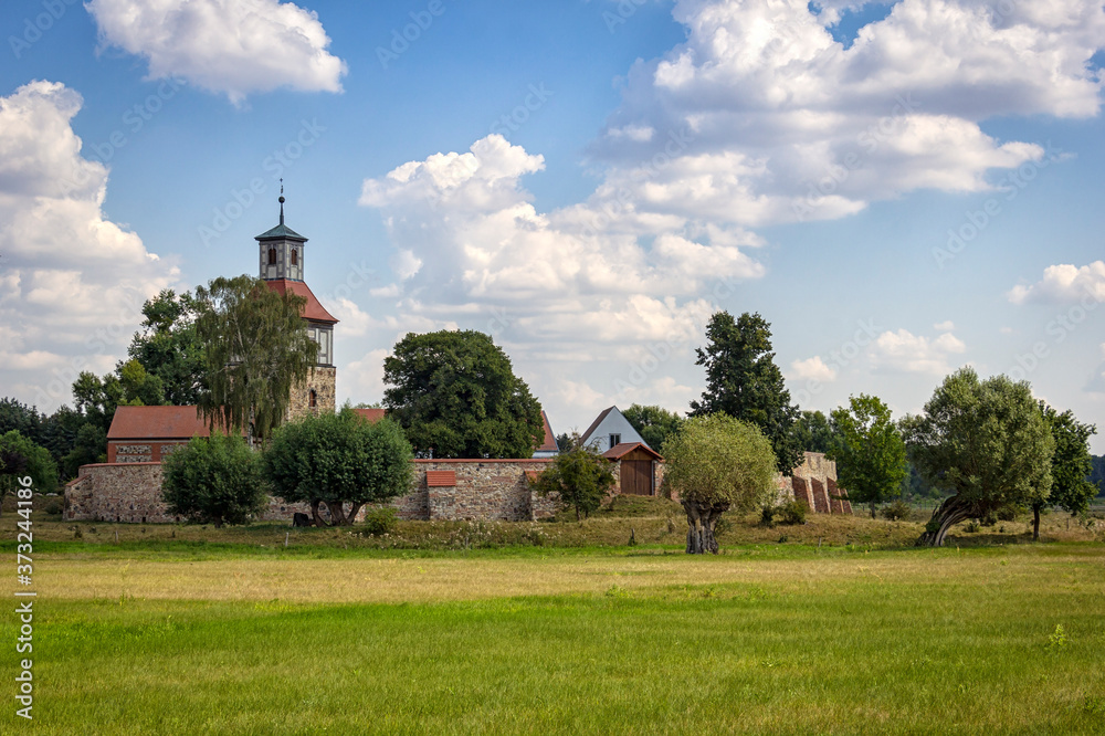 On the Elbe cycle path near Barby, Saxony-Anhalt. The path passes a former moated castle.