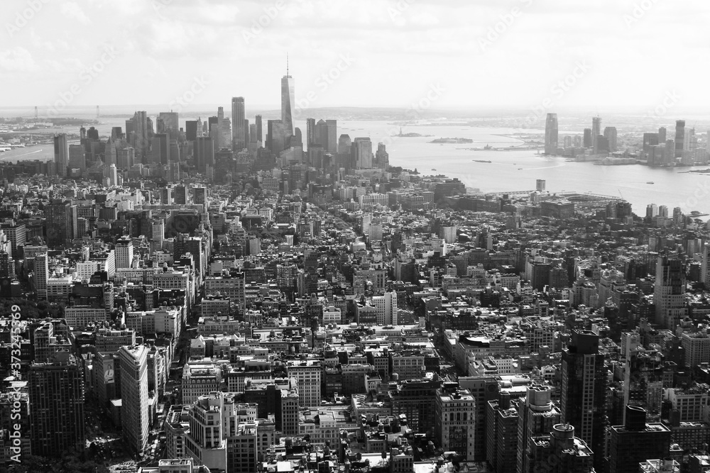 New York City from above in black and white.