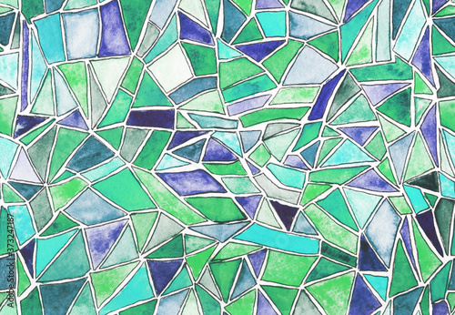 seamless pattern, watercolor background, texture, stained glass, broken glass, shards, blue, green, pixels, mosaic, geometric, blue, white, graphics, geometric, lines, print, photo background,