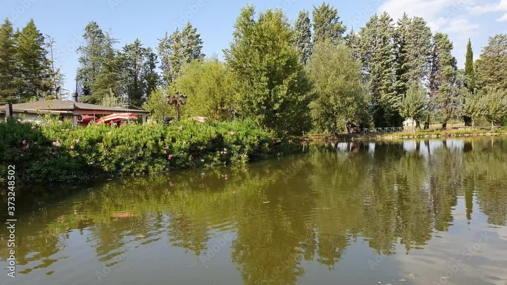View of a small lake surrounded by nature. View of a small lake surrounded by nature.