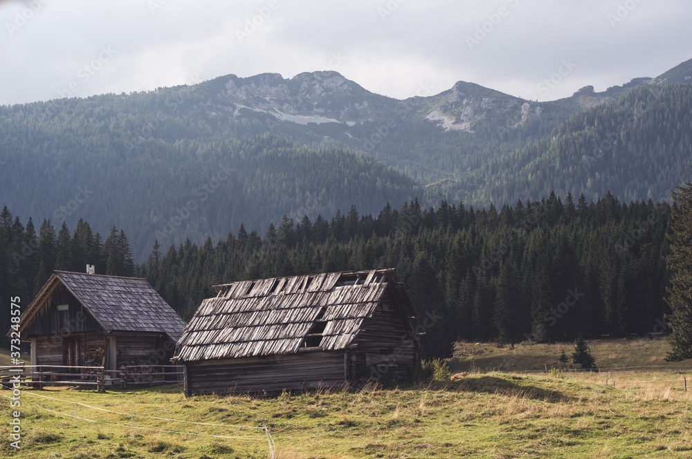 Old mountain cabin in Slovenian Alps. Triglav National Park