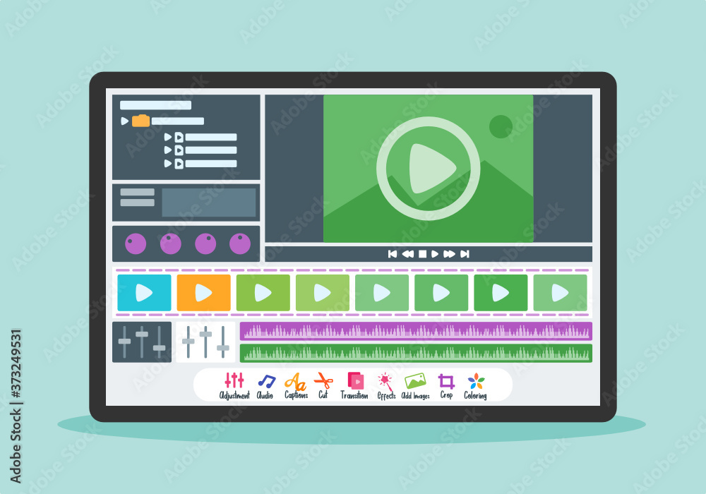 Video Editing Screen Display User Interface UI Set in Tablet or Mobile Portable Device. Creative Multimedia Production Concept & Element Illustration. Can be Used for Digital & Print Infographic Video Editing Screen Display User Interface UI Set in Tablet or Mobile Portable Device. Creative Multimedia Production Concept & Element Illustration. Can be Used for Digital & Print Infographic