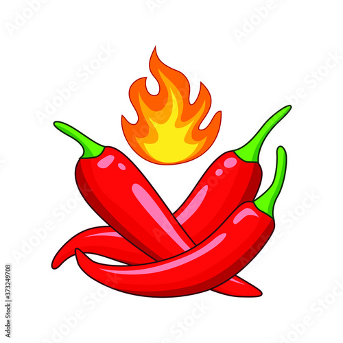 red hot chili pepper on fire vector illustration isolated on white background. Illustration of food hot chilli pepper in minimalis style. Simple logo vector illustration for graphic and web design.