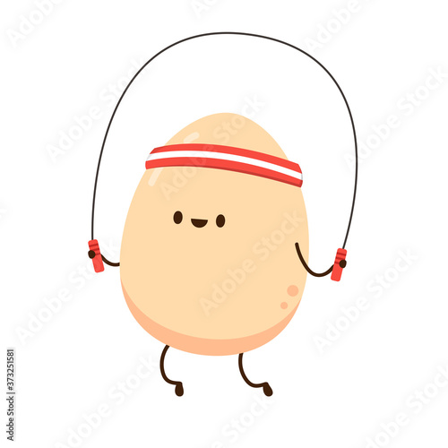 Egg cartoon exercise. Egg character design. Egg on white background. Jump rope vector.